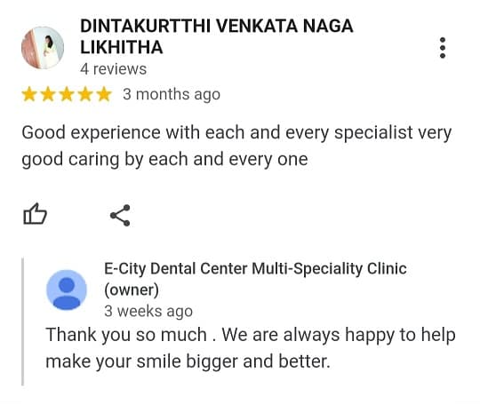 Patient review for V2 ECity Dental Center, Electronic City, Bengaluru