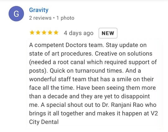 Patient review for V2 ECity Dental Center, Electronic City, Bengaluru