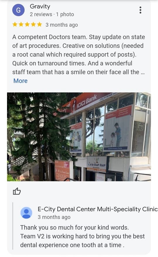 Patient review for V2 ECity Dental Center, Electronic City, Bengaluru